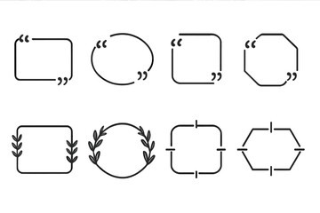 Decorative collection of quote box frames, text borders, and speech bubbles with quotation marks