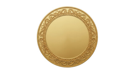 Ornate oval golden award plaque with decorative border isolated on transparent background
