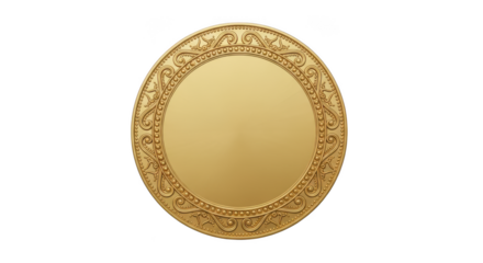 Ornate oval golden award plaque with decorative border isolated on transparent background