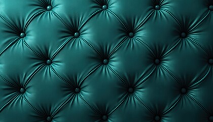 Obraz premium Deep teal tufted leather or velvet texture. Diamond pattern design with buttons. Luxurious surface, deep jewel tone background. Ideal backdrop for various creative projects. High quality textile.