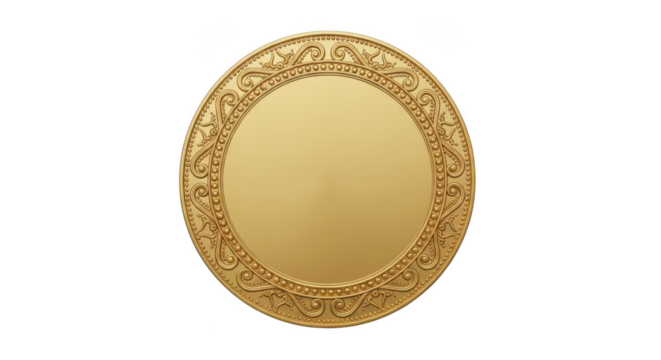 Ornate oval golden award plaque with decorative border isolated on transparent background