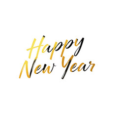 Happy new year handwritten golden text isolated on black background isolated on white background isolated on transparent background