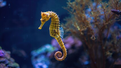 Image of a seahorse in its natural underwater habitat, showcasing marine life, preservation
