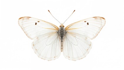 Naklejka premium White butterfly on a plain white backdrop, symbolizing purity and fragility
