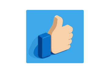 Thumbs up gesture icon for positive feedback in modern isometric 3D style