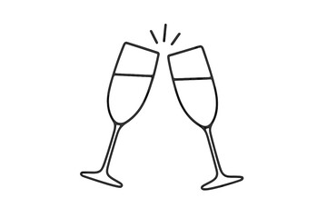 Outline of two champagne flutes clinking together symbolizing a festive toast