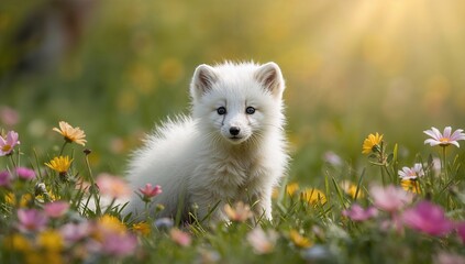 Obraz premium Polar fox in a snowy landscape, highlighting adaptation to cold environments