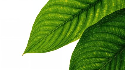 Obraz premium Tropical Turmeric leaves on a white backdrop, beneficial properties of natural herbs