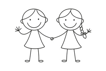 Minimalist style drawing showing two smiling children holding hands together