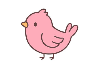 Adorable little pink cartoon bird character standing isolated on a clean white background