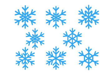 Set of simple blue snowflake icons for winter holiday and seasonal design