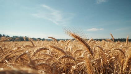 Golden wheat field basking under sunlight, perfect for tranquil retreats