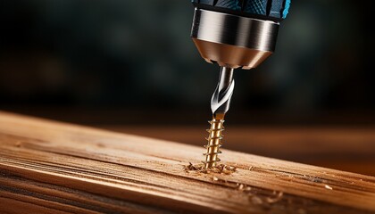 close up of a drill driving a screw into wood