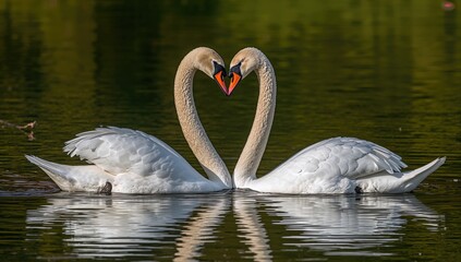 A pair of Mute Swans engaging in a courtship display, showcasing natural bonding behavior