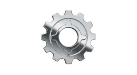 Shiny metallic gear with intricate details isolated on transparent background