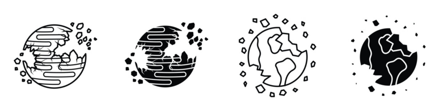 Destroyed planet icon in linear and clipart style pack on white background.