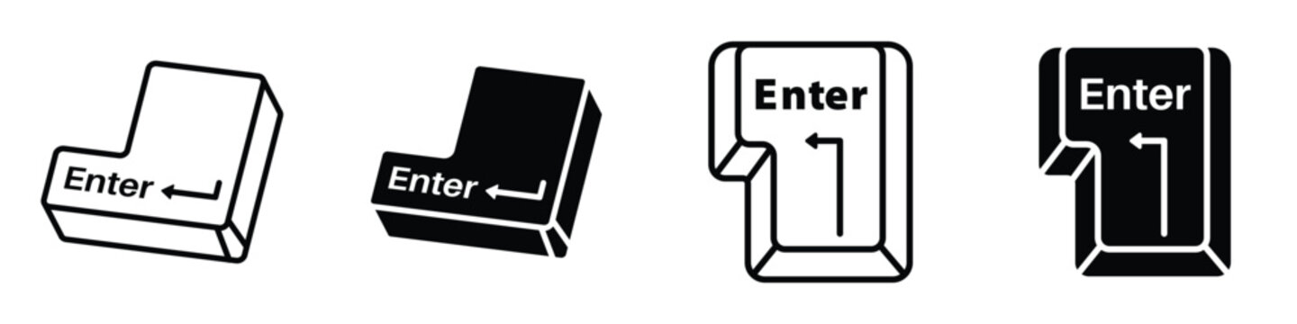 Enter keyboard key icon in linear and clipart style pack on white background.