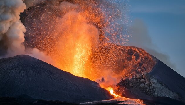 volcanic eruption spewing ash and lava - Powered by Adobe