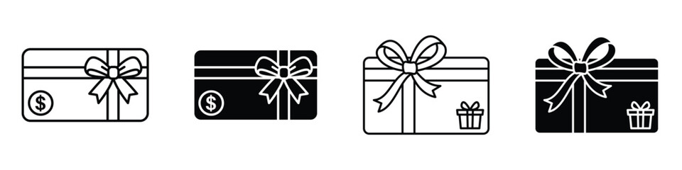 Gift card icon in linear and clipart style pack on white background.
