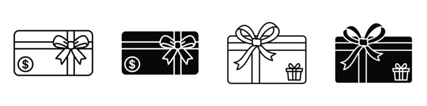 Gift card icon in linear and clipart style pack on white background.