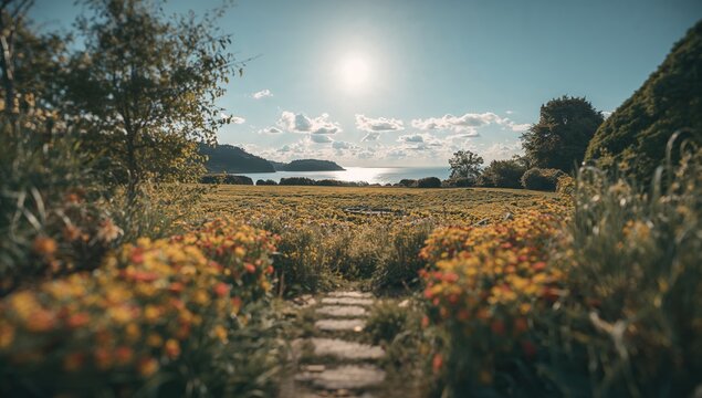 Water flowing through a lush field, highlighting seasonal change