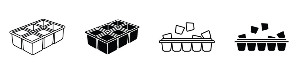 Ice cube plastic container icon in linear and clipart style pack on white background.