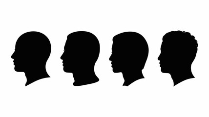 Diverse human head silhouettes in profile view showcasing various ages and genders on a clean white background, ideal for identity concepts