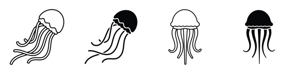 Jellyfish icon in linear and clipart style pack on white background.