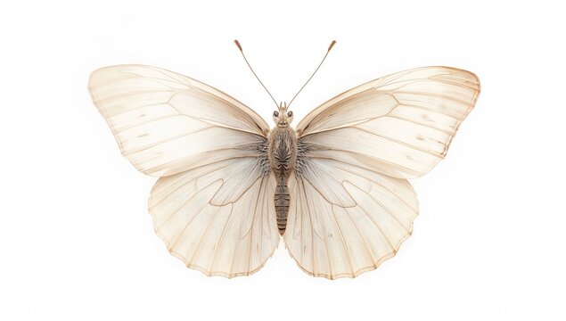 A white butterfly spreading its wings on a light background, symbolizing fragility in nature