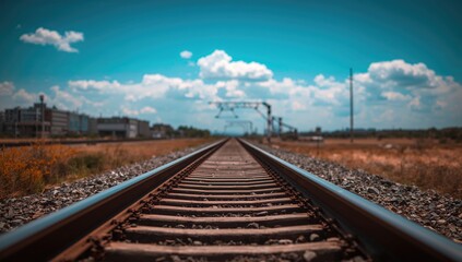 Fototapeta premium Rails departing the city into the countryside, seasonal change