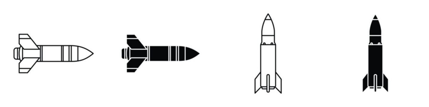 Missile icon in linear and clipart style pack on white background.