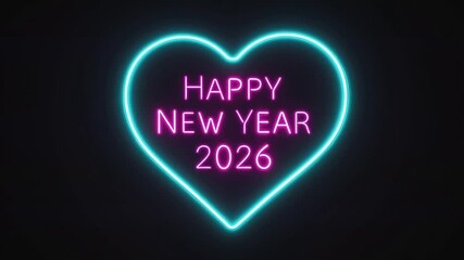 Neon Line Heart with ‘Happy New Year 2026’ Text on Black Background, New Year Celebration video, New Year 2026 Celebration video, Happy New Year video.