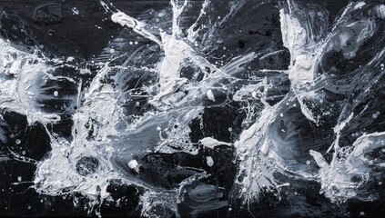 White oil paint smears on black surface, creating a dynamic texture for artistic backgrounds