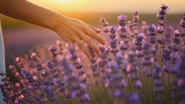 Beautiful hands enjoying the beauty of the afternoon and flowers