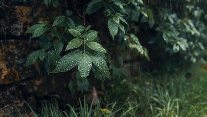 Raindrops resting on leaves after rainfall, enhancing air freshness