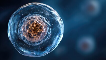 Artistic rendering of a biological cell with layers of membranes and inner structure