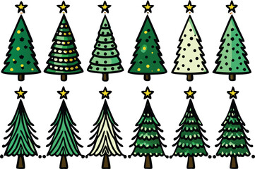 Obraz premium Festive Christmas Trees Seamless Pattern with Stars, Holiday Cheer, Perfect for Gift Wrap, Scrapbooking, or Seasonal Designs with Green Hues