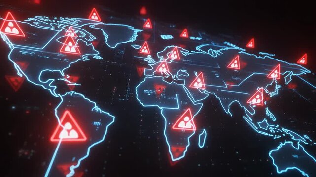 Global pandemic alert shows virus spreading across world map