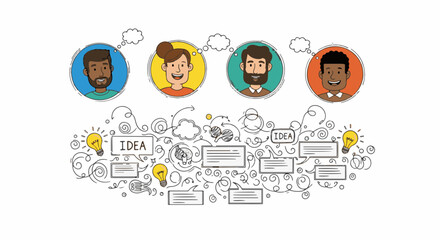 Hand draw concept of diverse business team collaborating on fresh ideas and innovative solutions diagram