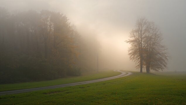 Image of foggy autumn landscape, showcasing seasonal change