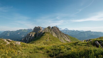 Fototapeta premium View of the German Alps featuring rugged rocks and towering peaks, highlighting erosion risk