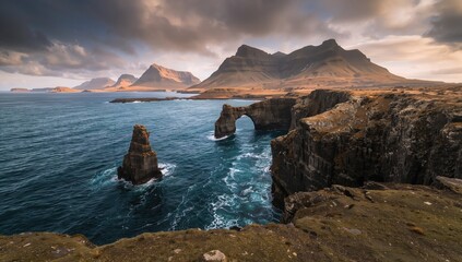 Natural features of cliffs and mountains by the sea, showcasing erosion risk