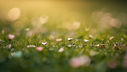 Mini hearts on a green bokeh backdrop, suitable for Valentine's Day or romantic themes
