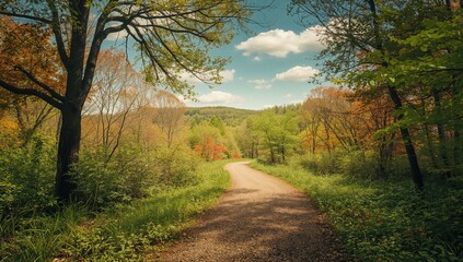 The wooded path leading into nature, inviting exploration and tranquility