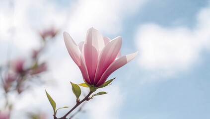 Fototapeta premium Selective focus on a magnolia flower, highlighting its delicate beauty and seasonal bloom