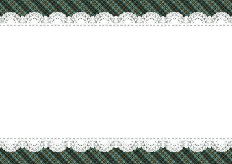 チェック柄&times;横長レース(グリーン)