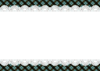 チェック柄&times;横長レース(グリーン)