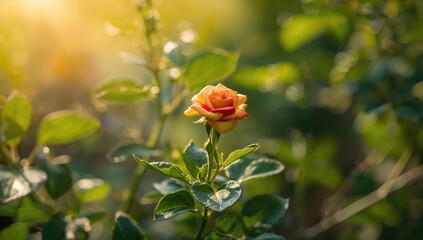 Yellow and red Moss Rose blooms in the garden, vibrant seasonal foliage