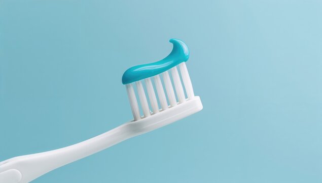 Toothbrush and toothpaste in close proximity, dental hygiene tool for effective plaque removal - Powered by Adobe