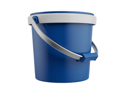 Blue Plastic Bucket with Metal Handle and White Lid Isolated on Transparent Background